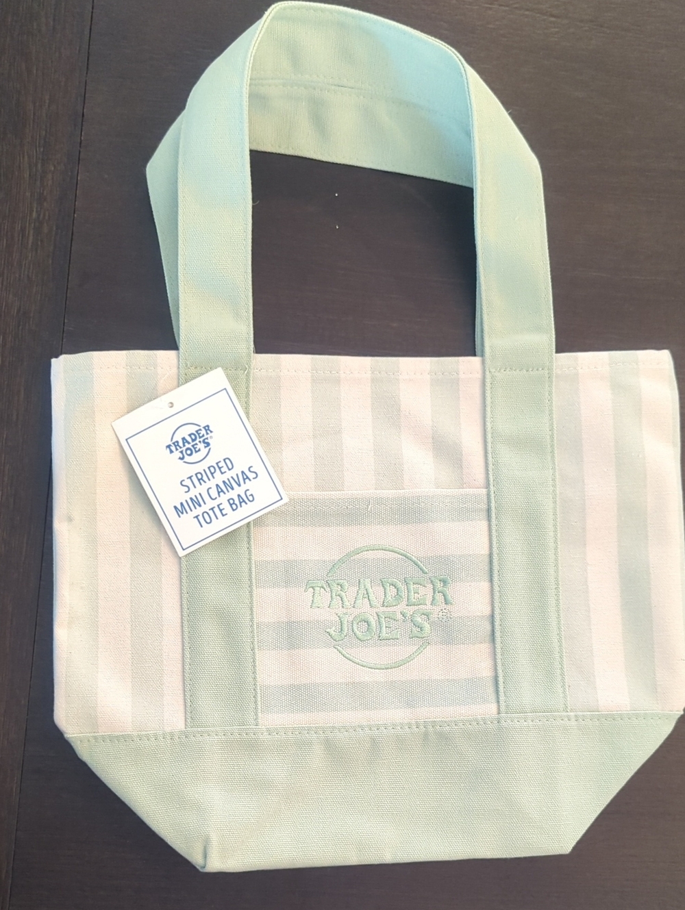Trader Joe's Striped Mini Canvas Tote Bag - Light Green & Cream